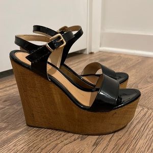 Aldo Patent Black Leather Cork Wedges — Size 6!